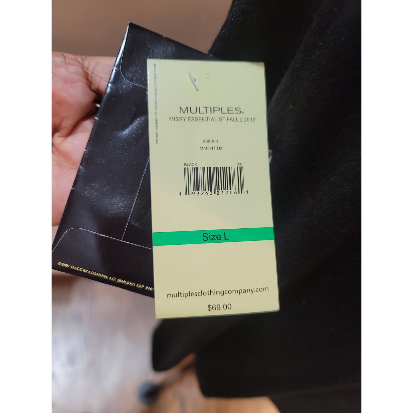 Multiples Sweater Women's Large Black Cowl Neck Long Sleeve Ruffle Hem Stretch