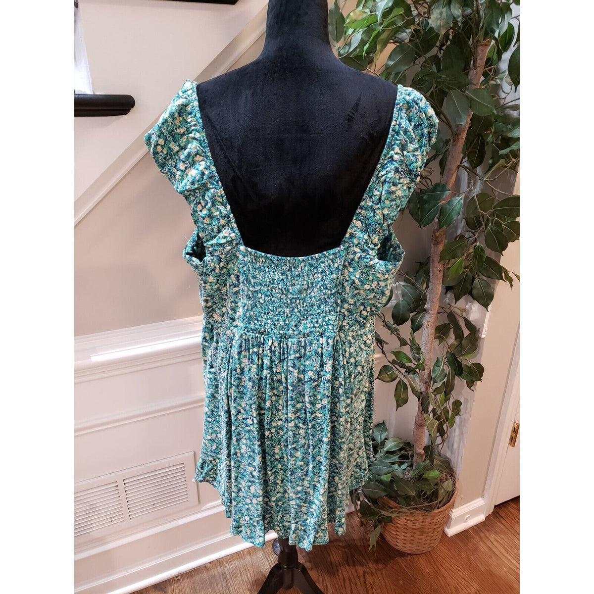 Old Navy Womens Green Floral Backless Smocked Sweetheart Knee Length Dress 3X
