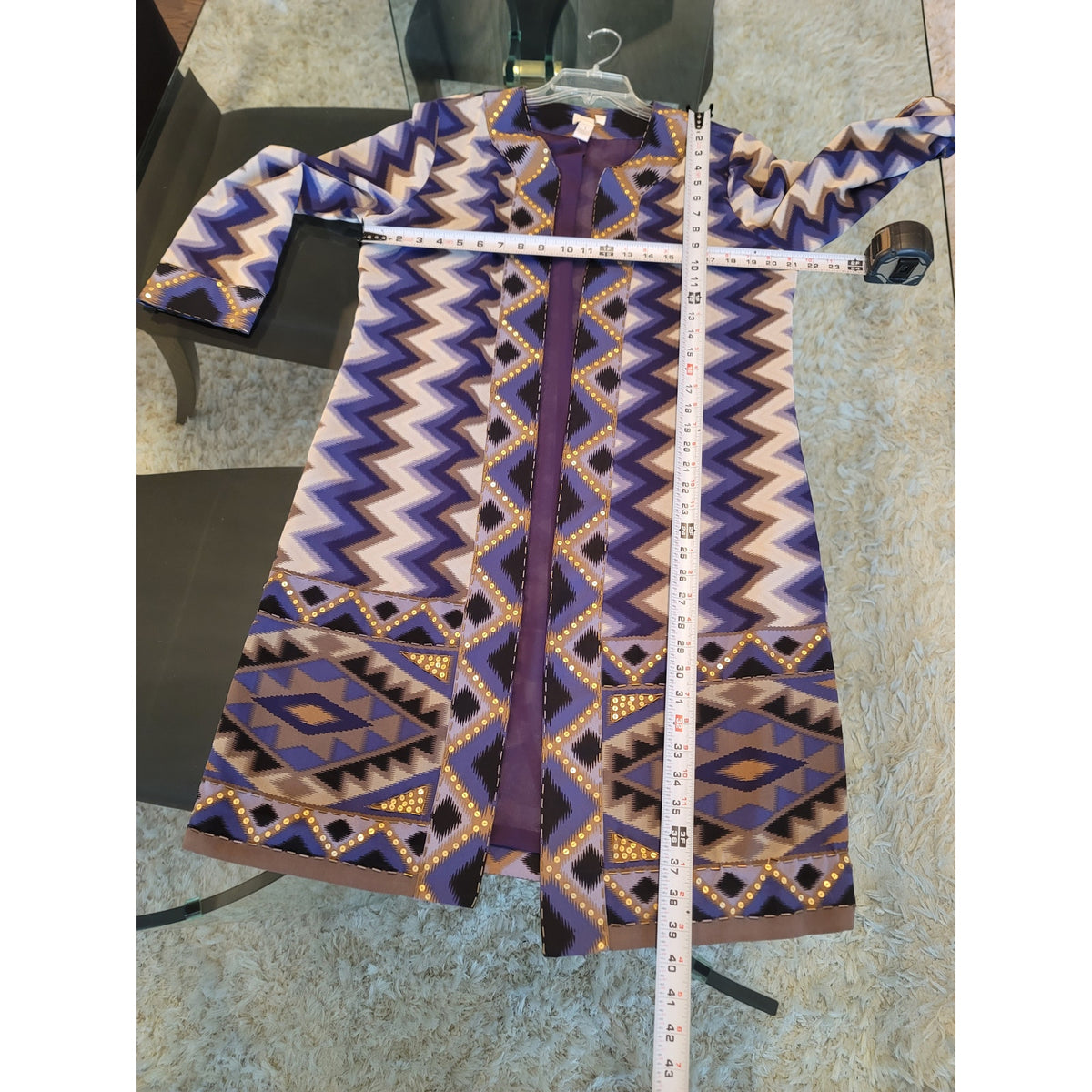 Chico's Cardigan Jacket Womens SZ 1/M Mullticolor Chevron Fully Lined Open Front