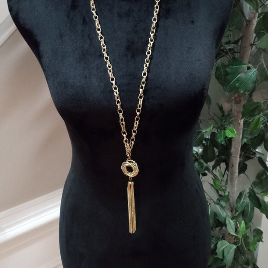 Women Fashion Elegant Gold Tone Tassel Pendant Long Necklace with Lobster Clasp