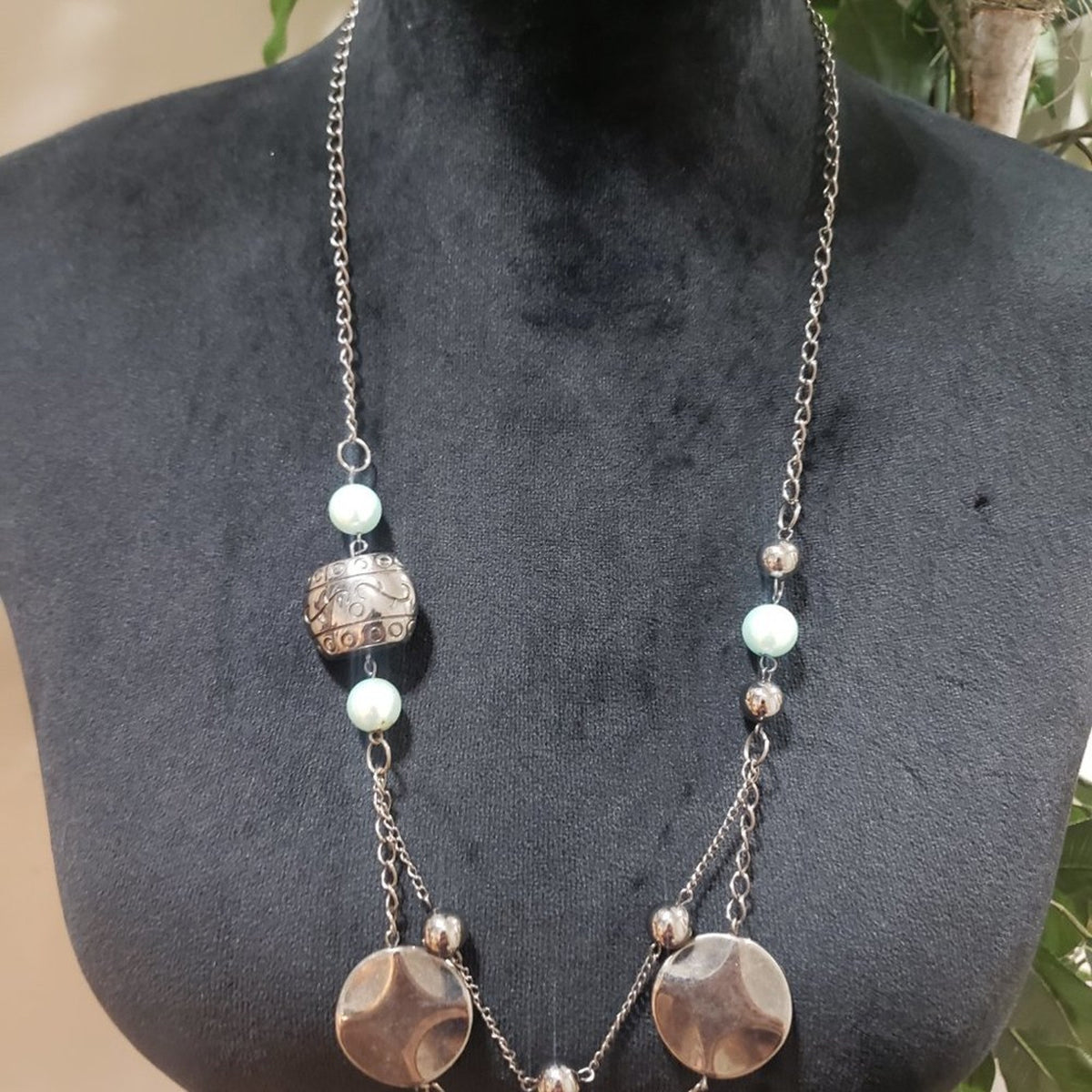 Women Fashion Silver Tone Beaded Layered Long Charm Necklace with Lobster Clasp