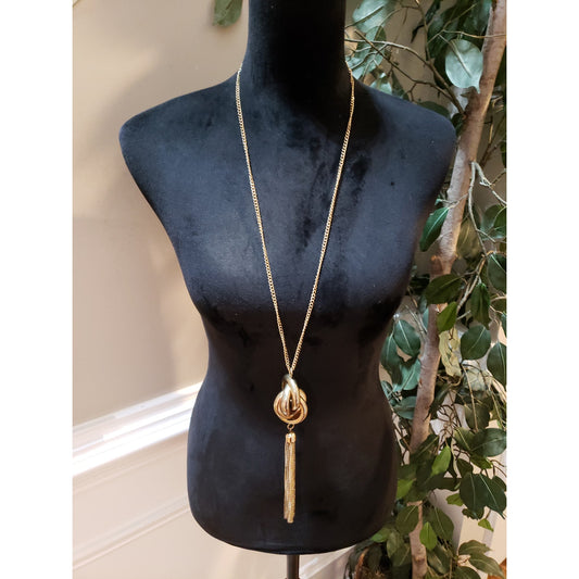 Womens Fashion Gold Tone Knot Drop Rings Chain Tassel Lariat Necklace Jewelry