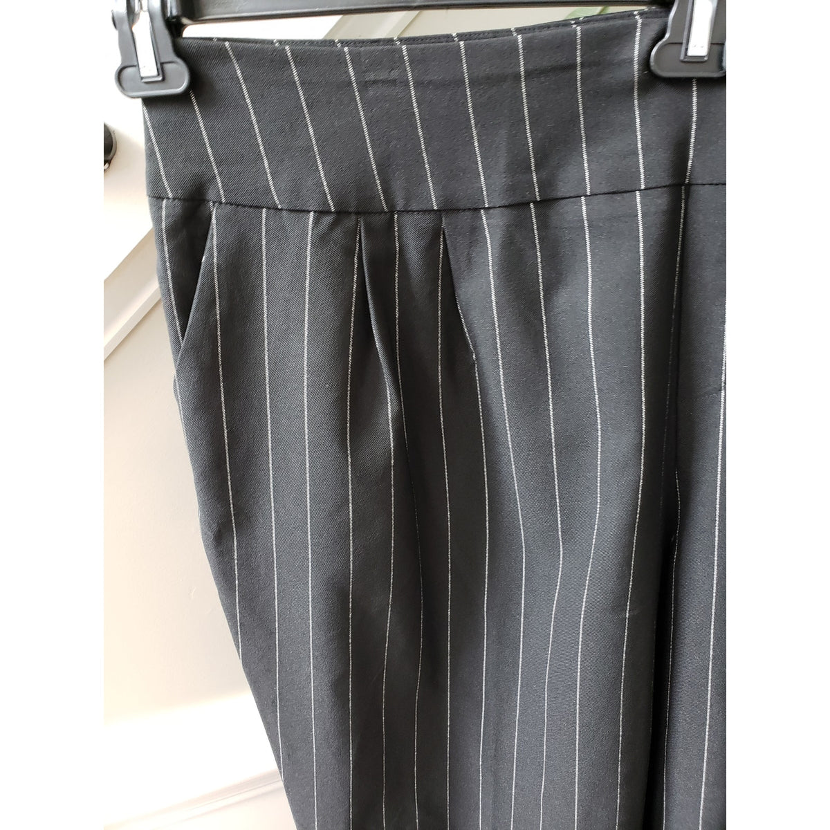 CATO Pants Womens Size 24W Black White Striped Slim Fit High Rise Ankle Slit
