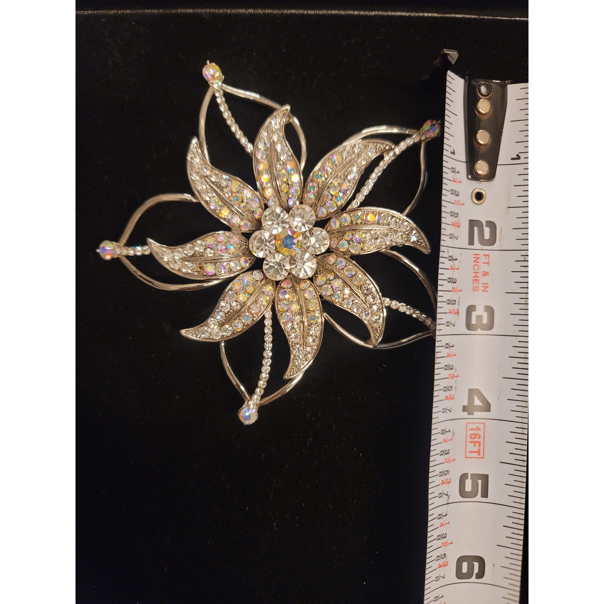 Sparkling Rhinestone Flower Brooch Statement Pin Vintage Inspired Jewelry