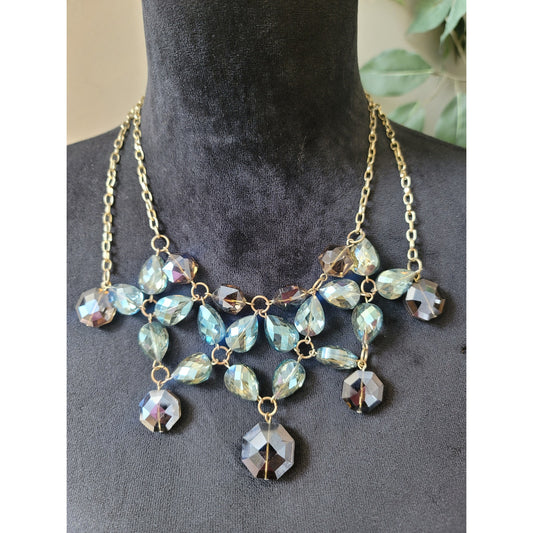 Women's Statement Crystal Bib Necklace With Lobster Clasp For Party Wear