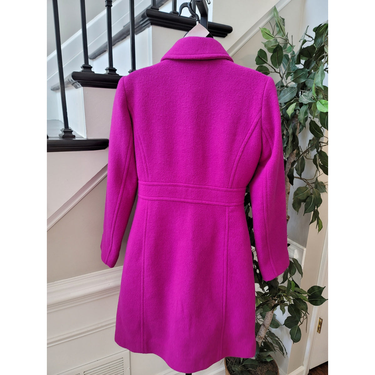 J. Crew Peacoat Women's SZ 2 Hot Pink Button Up Front Fully Lined Long Sleeve