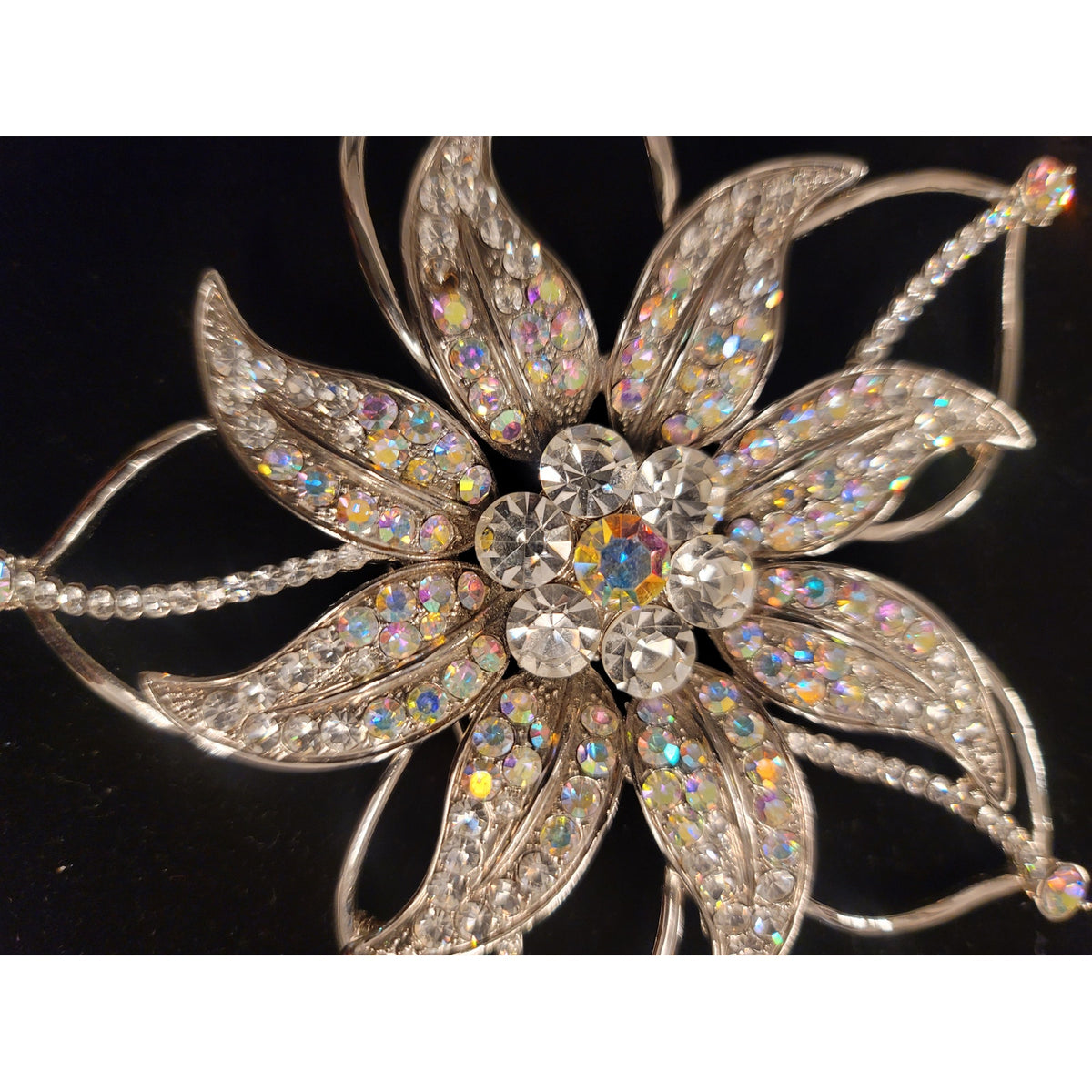 Sparkling Rhinestone Flower Brooch Statement Pin Vintage Inspired Jewelry