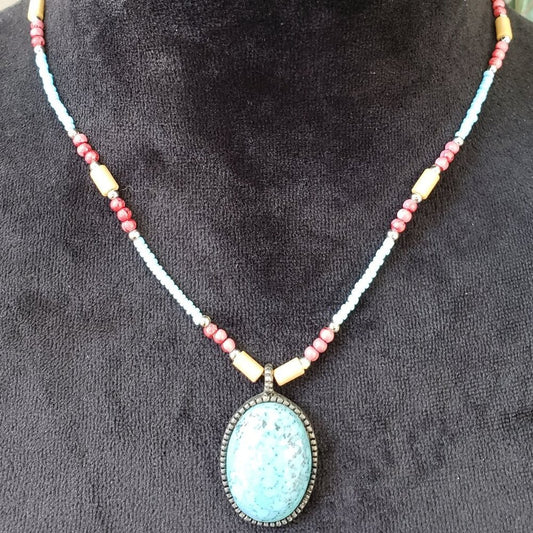 Claire's Womens Silver Tone Multi Beads Turquoise Pendant Necklace with Lobster