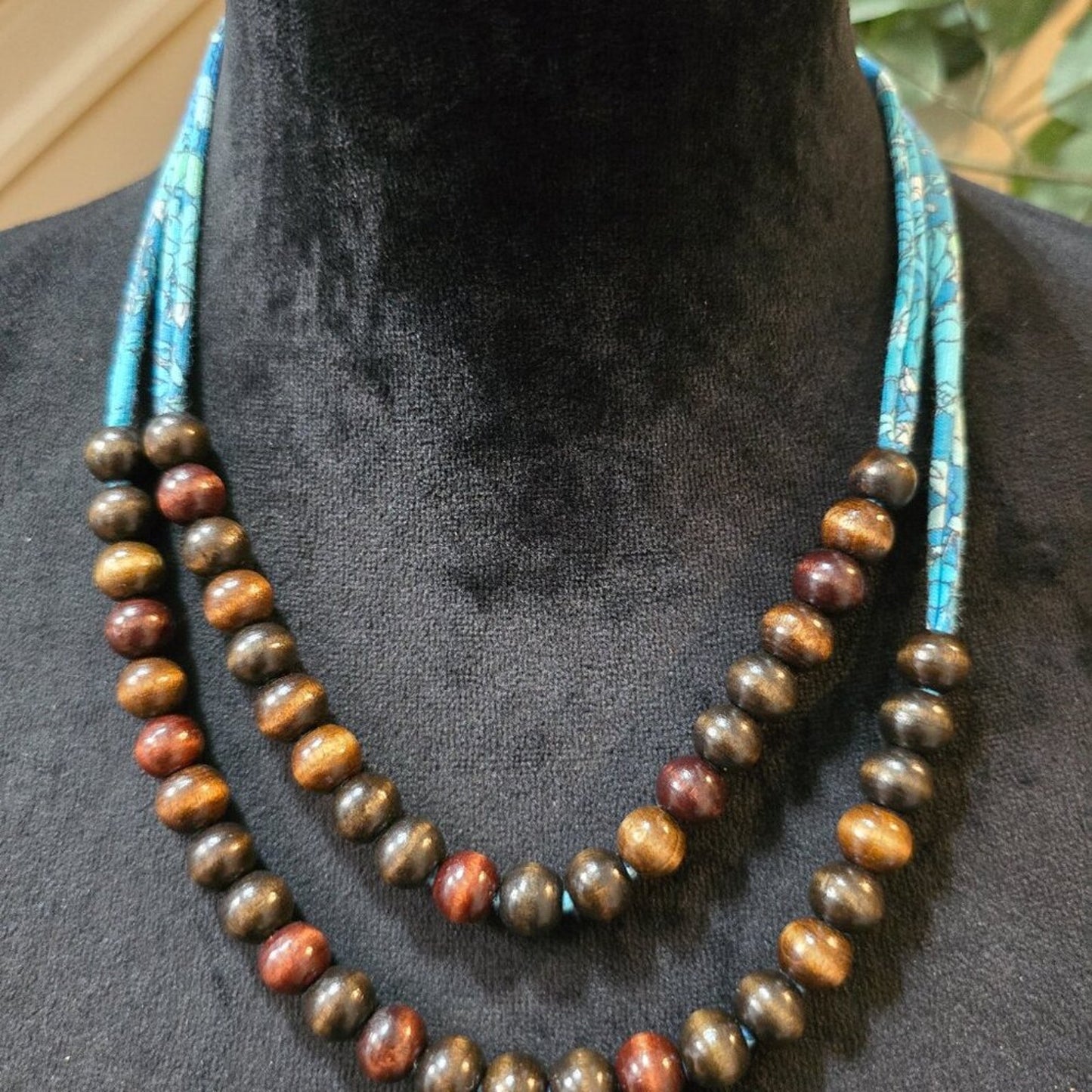 Womens Fashion Dark Brown Wooden Beaded 2 Layered Boho Necklace Jewelry