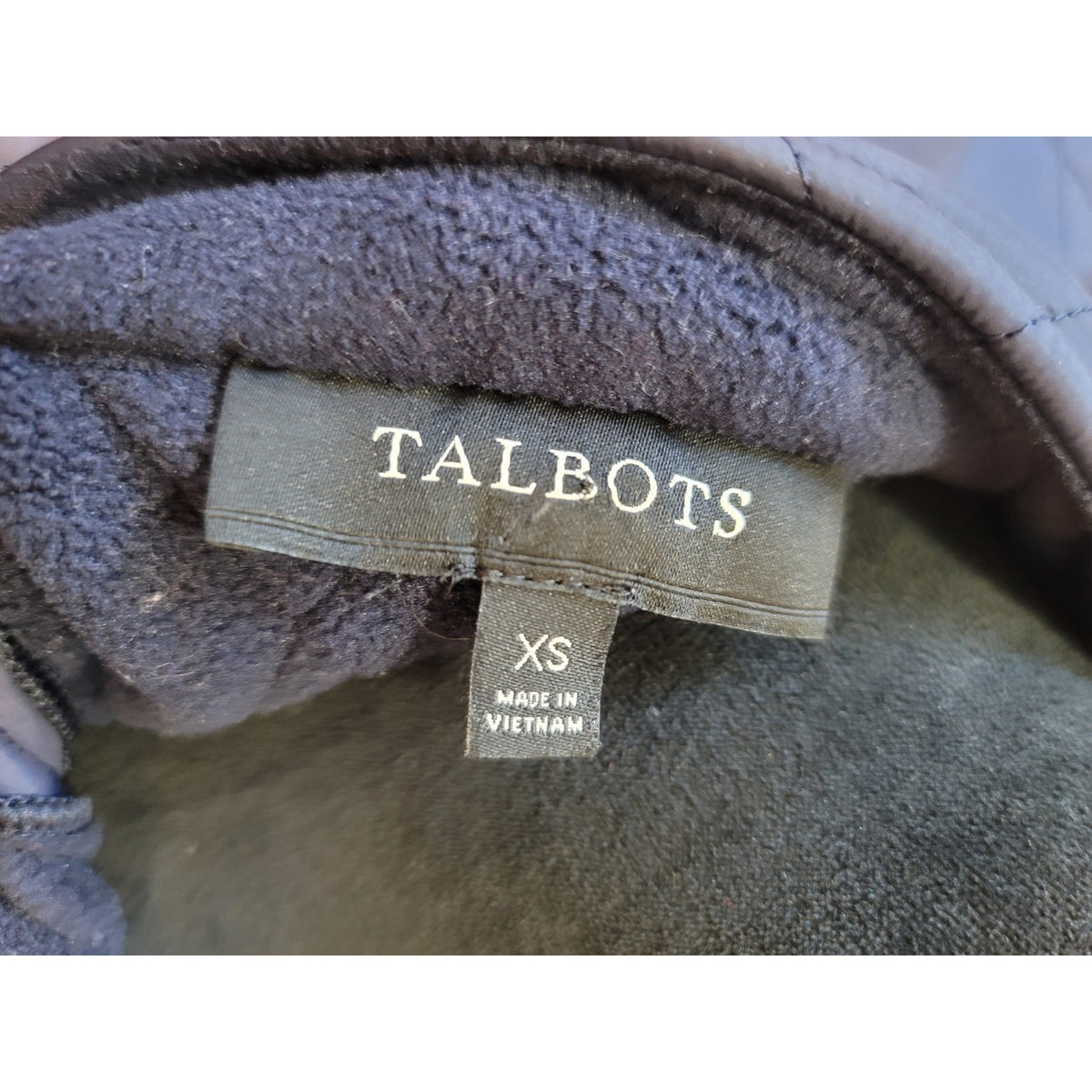 Talbots Gilet Vest Women's SZ XS Navy Blue Quilted Fleece Lined Utility Pockets