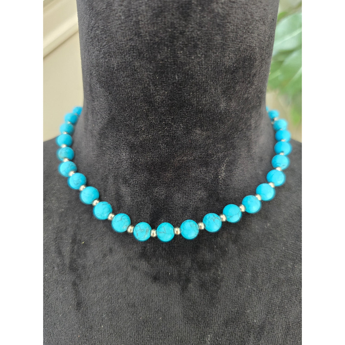 Turquoise Blue Beaded Rhinestone Spacer Statement Necklace Fashion Jewelry
