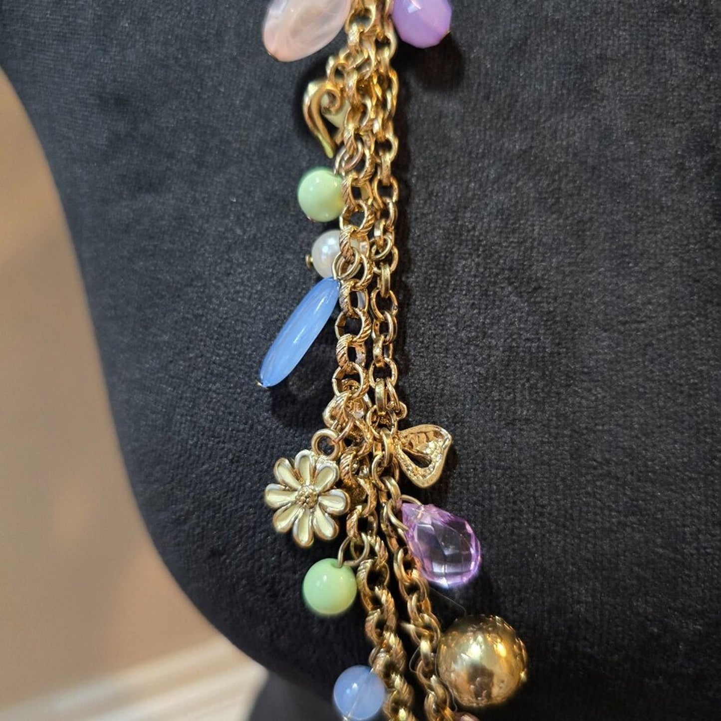 Womens Multicolor Multiple Beaded Charm 2 Layered Necklace with Lobster Clasp