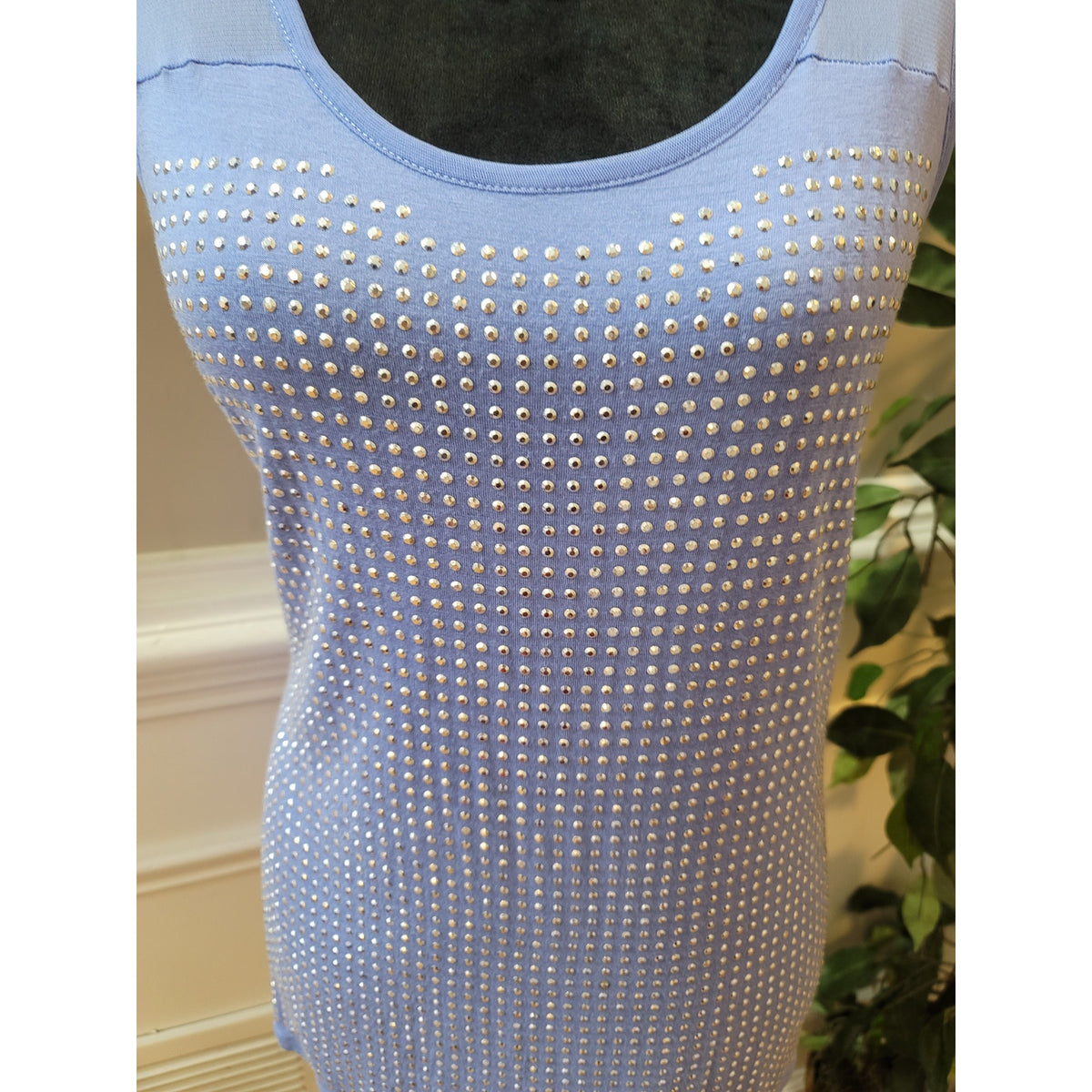 International Concepts Tank Top Women's Large Blue Sheer Scoop Neck Sleeveless