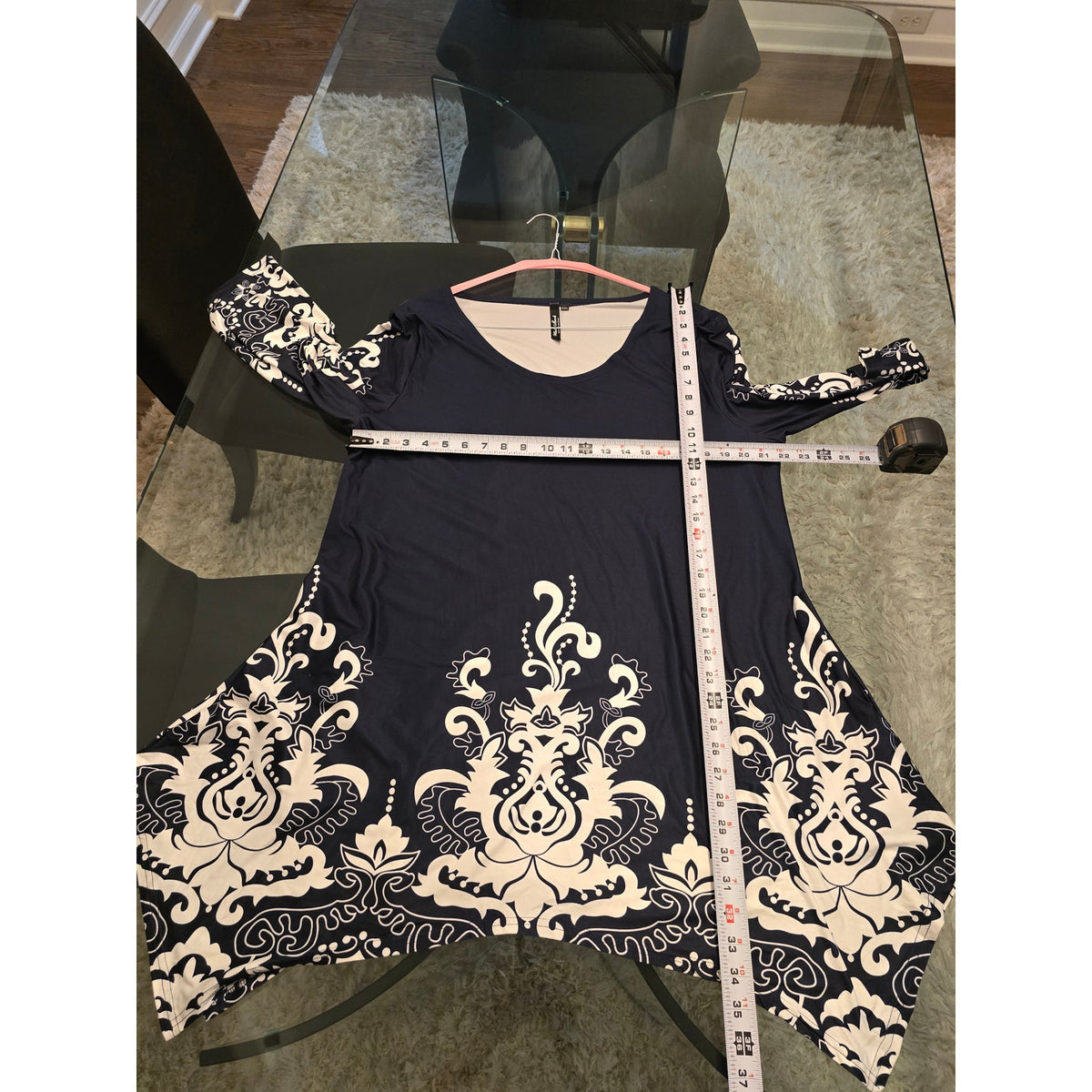 White Mark Yanette Tunic Top 2XL Navy White Stretch Flirty Scoop Drop Shoulder