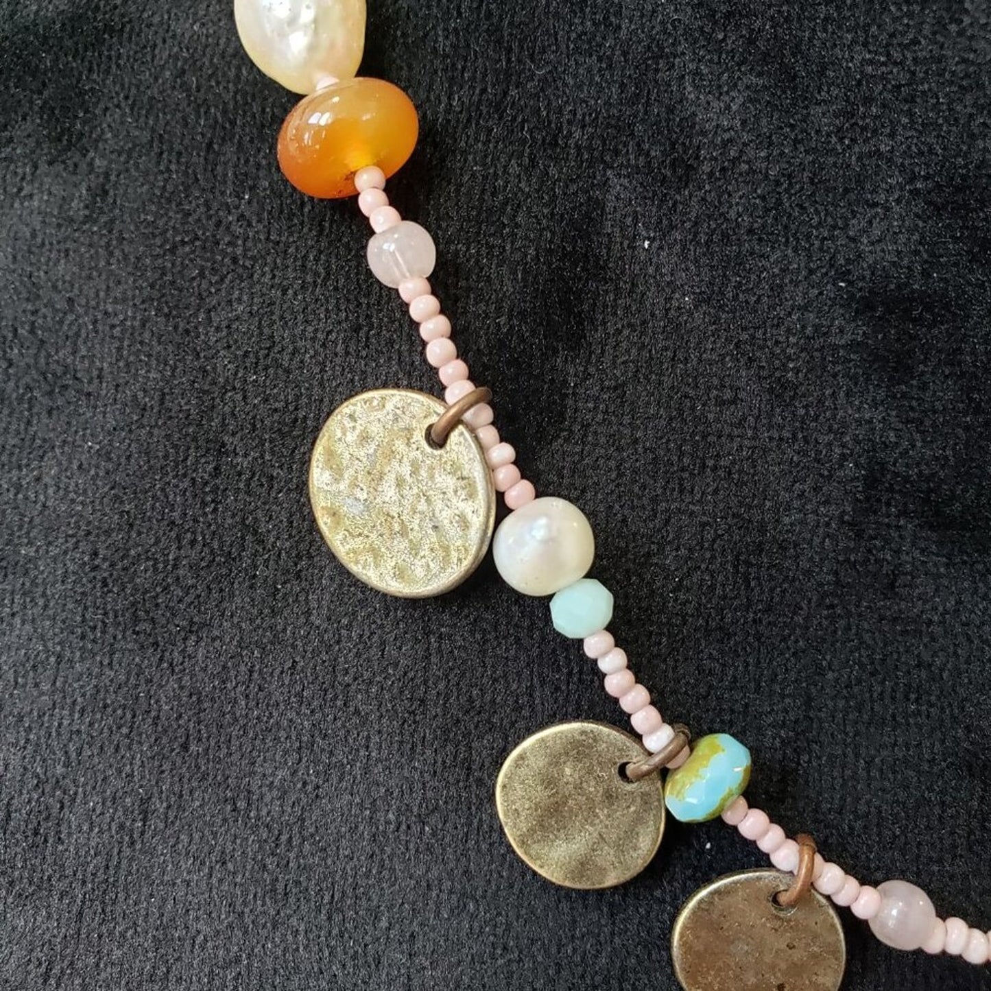 Womens Fashion Yellow Crystal Pink Pearl Beads Charm Necklace with Lobster Clasp