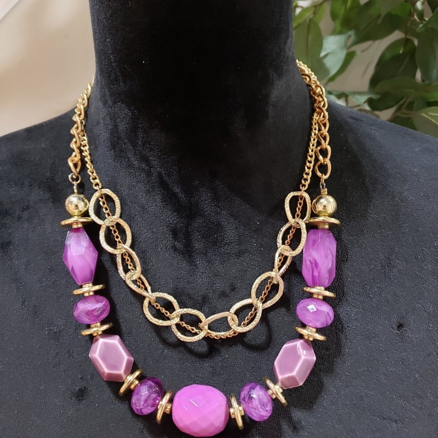 Womens Gold Tone Purple Agate Slabs Crystal Collar Necklace with Lobster Clasp