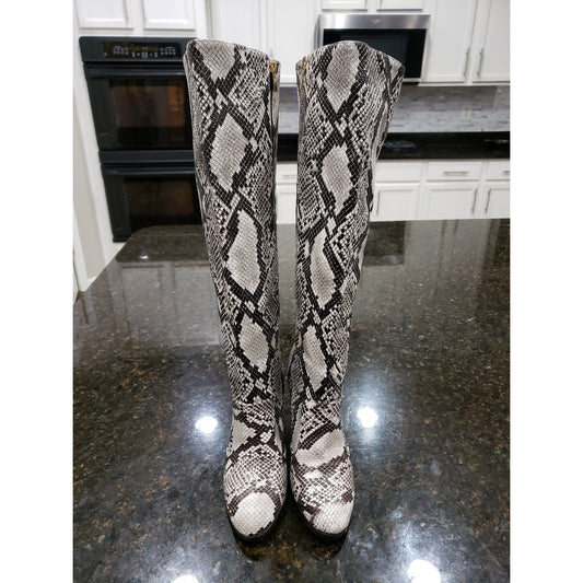 Bamboo Wedge Boots Women's 8 Multi Faux Leather Snake Print Round Toe Side Zip
