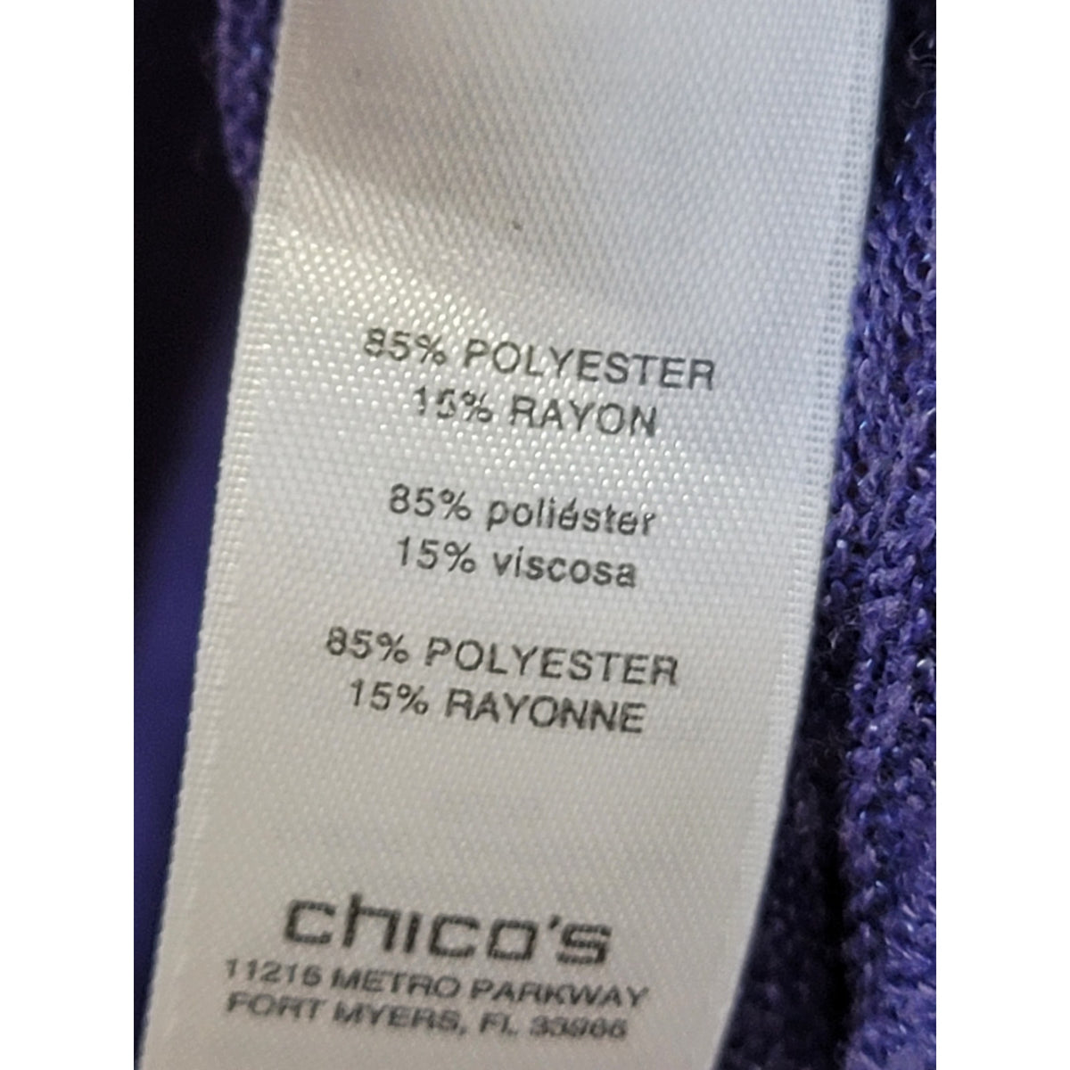 Chico's Sweater 0/S Purple Stretch Knit Scoop Long Sleeve Asymmetric Hem Pullover