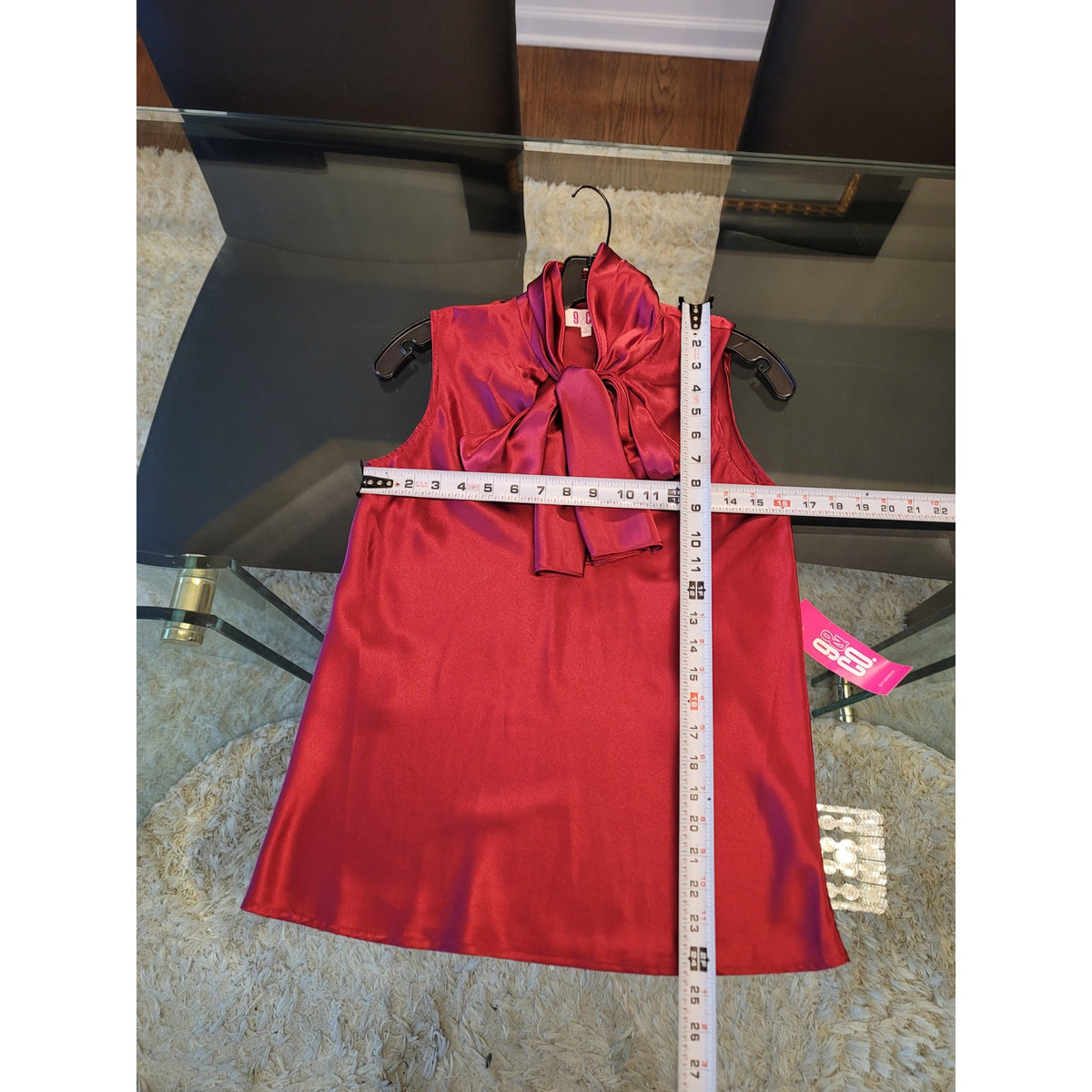 9&Co. Blouse Top Women's Small Fuchsia Magenta Satin Sleeveless Bow-Tie Neck