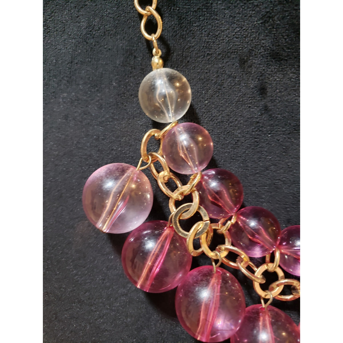 Womens Gold Tone 2 Strand Pink Glass Balls Statement Necklace with Lobster Clasp