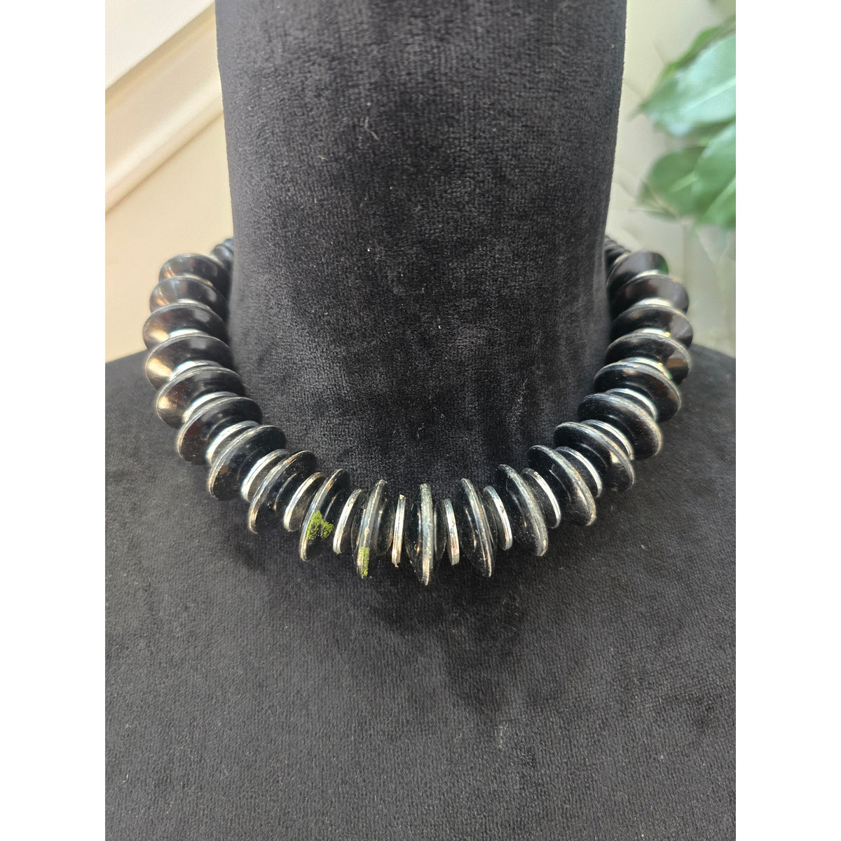 Black Silver Tone Chunky Ring Collar Statement Necklace