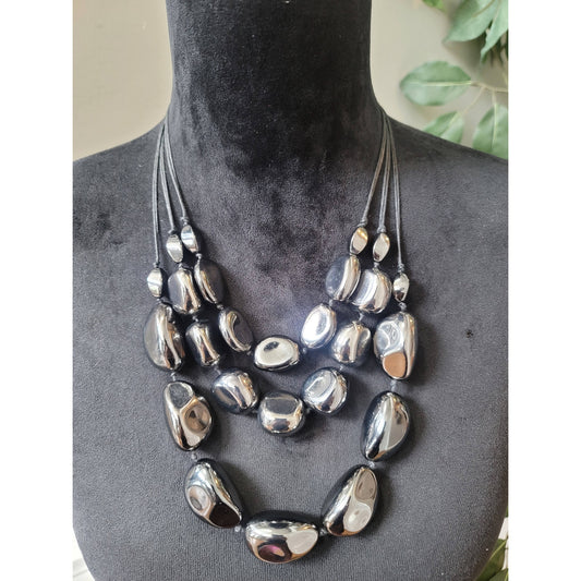 Women's Chunky Hematite Beaded Statement Necklace Lobster Clasp Jewelry Gift