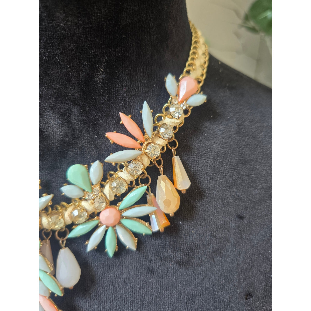 Pastel Multicolor Rhinestone Floral Bib Statement Necklace