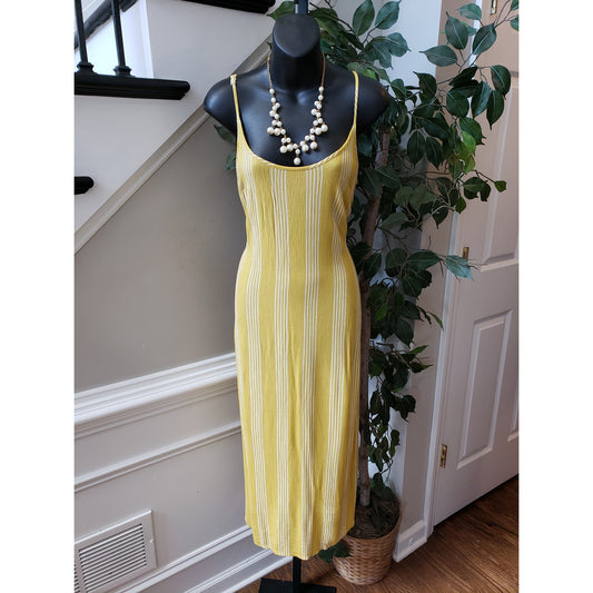 Forever21 Long Maxi Dress Women's S Yellow Striped Lurex Knit Adjustable Straps