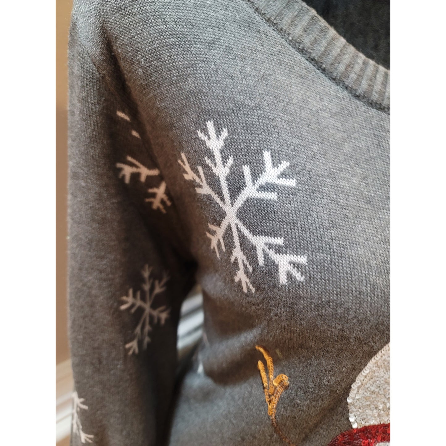 Tipsy Elves Christmas Sweater Women's Large Gray Snowman Long Sleeve Pullover