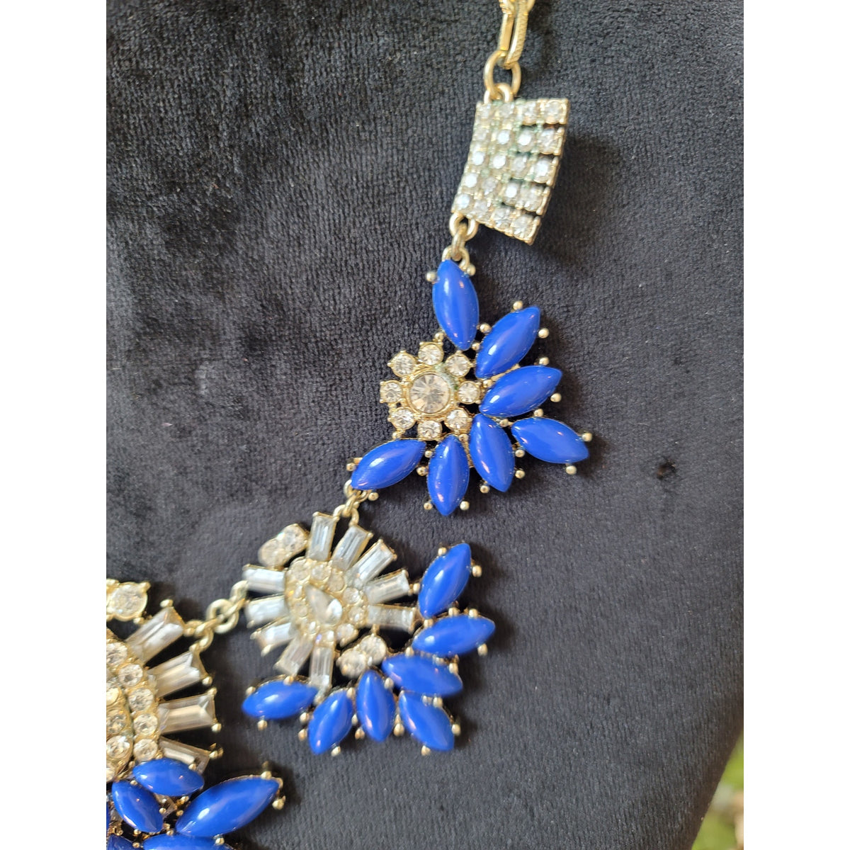 Women's Blue Statement Bib Necklace With Crystals And Lobster Clasp Lock