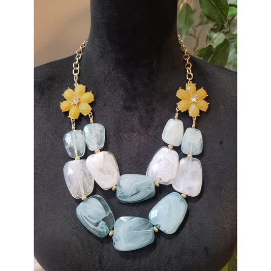 Women's Floral Necklace with Yellow Flower and Statement Beads