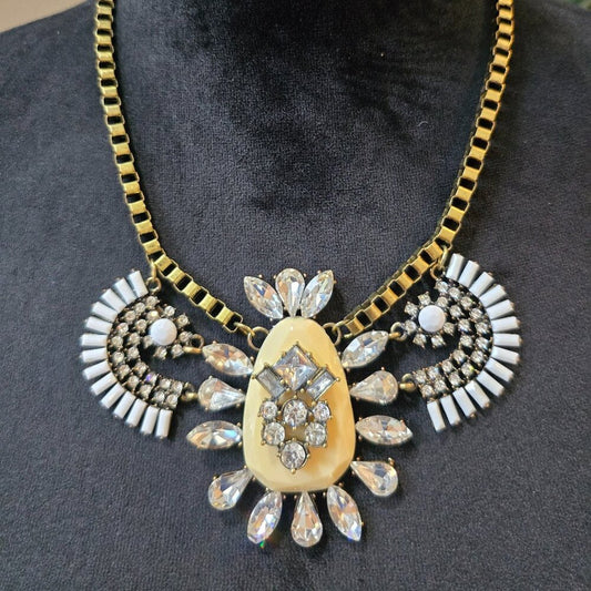 Women Yellow & Clear Crystal Acrylic Pendant Statement Necklace w/ Lobster Clasp