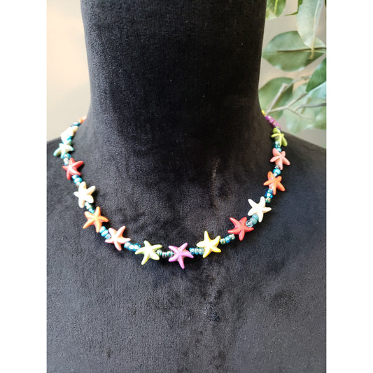 Women Colorful Starfish Necklace Anchor Clasp Ocean Beach Boho Jewelry