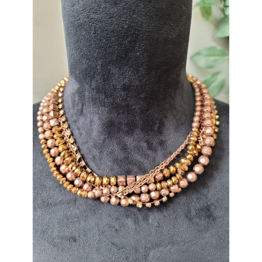 Women's Multi-Chain Beaded Necklace with Lobster Clasp Rose Gold and Yellow