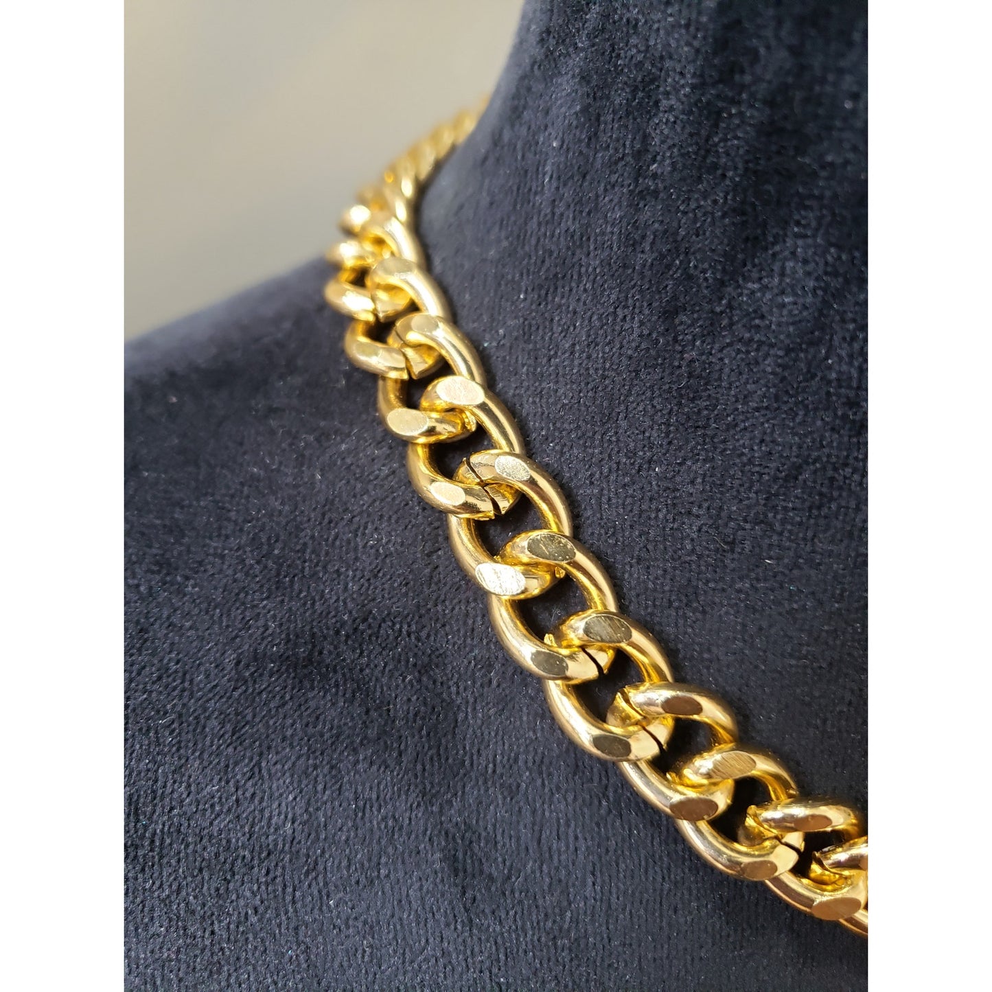 Gold Tone Curb Chain Necklace Thick Cuban Link Jewelry Necklace