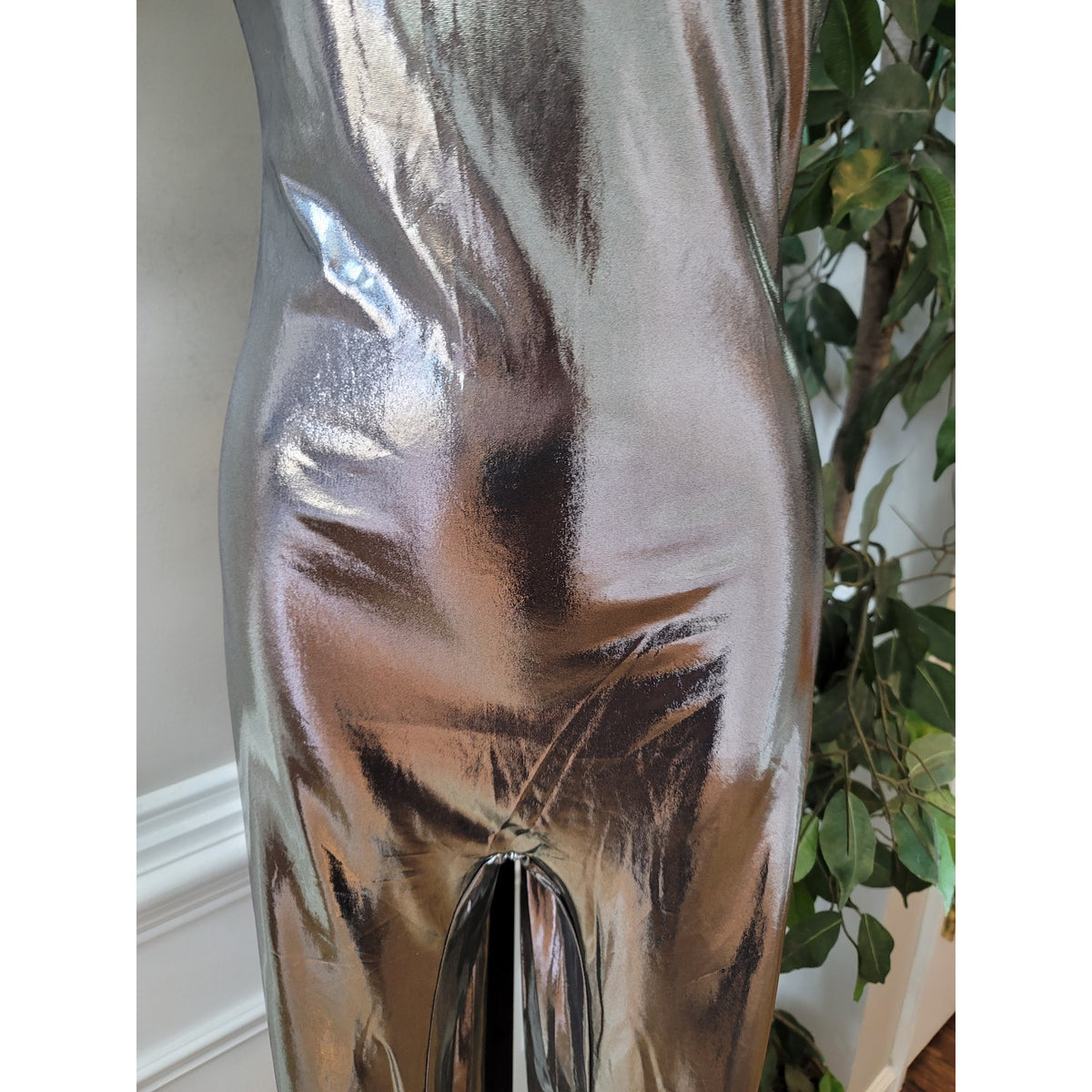 Fashion Nova One Shoulder Jumpsuit Women Large Metallic Silver Club Party Outfit