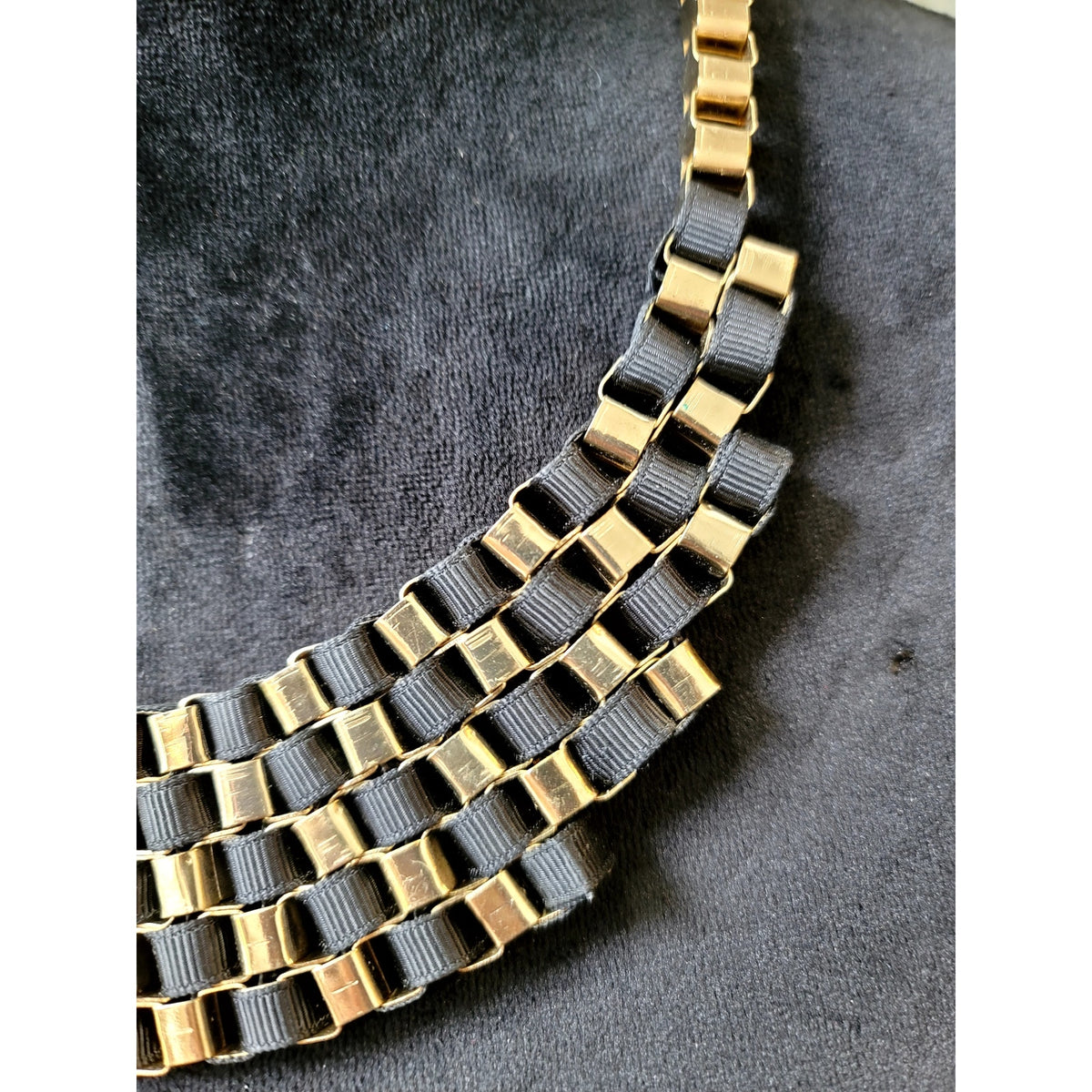Vintage Black & Gold Geometric Link Collar Necklace Statement Bib Runway Chic
