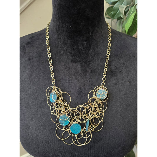 Dobney Designs Gold-Tone Turquoise Beads Wire Link Statement Necklace for Women