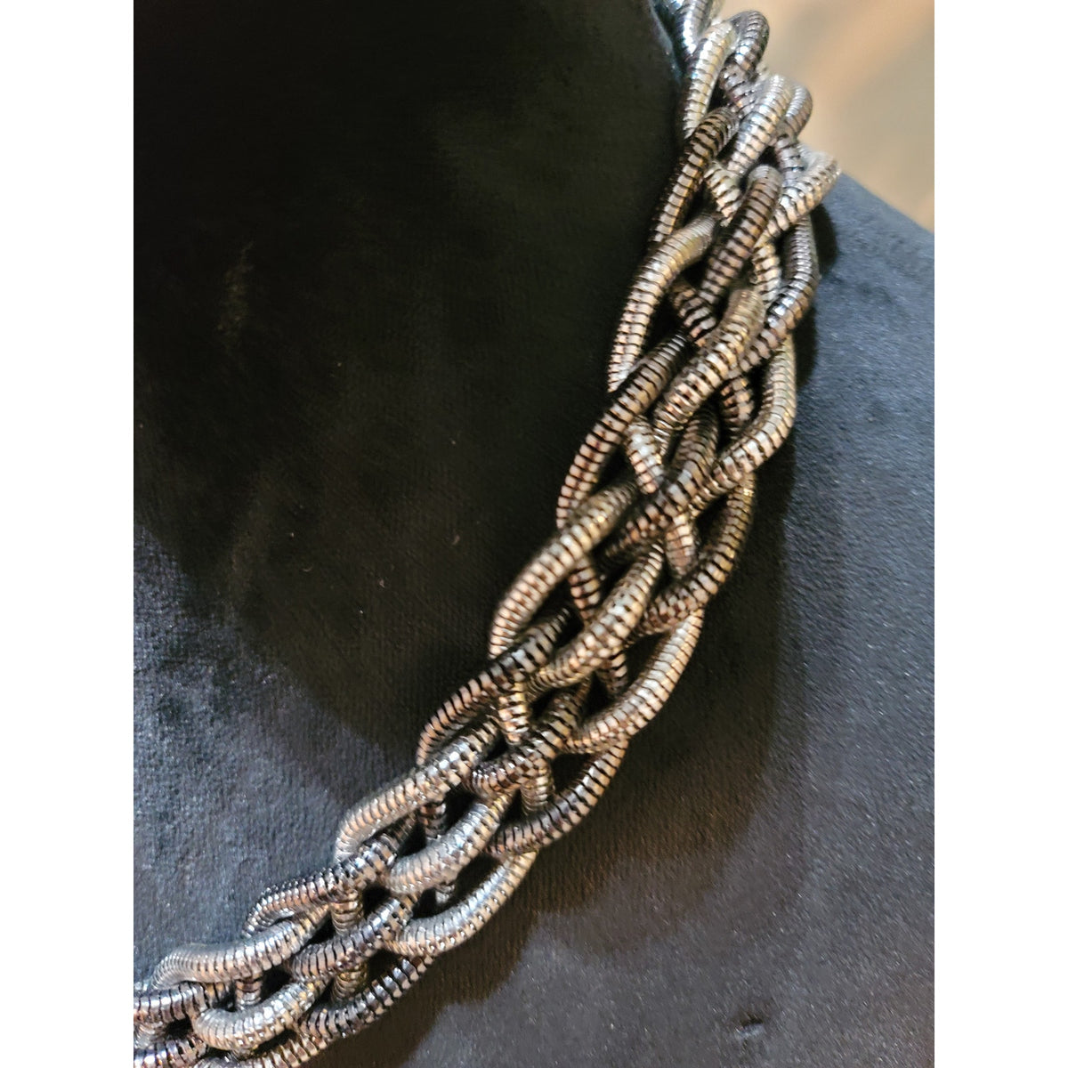 Women’s Multi-Strand Woven Metallic Coil Necklace with Silver-Tone Finish