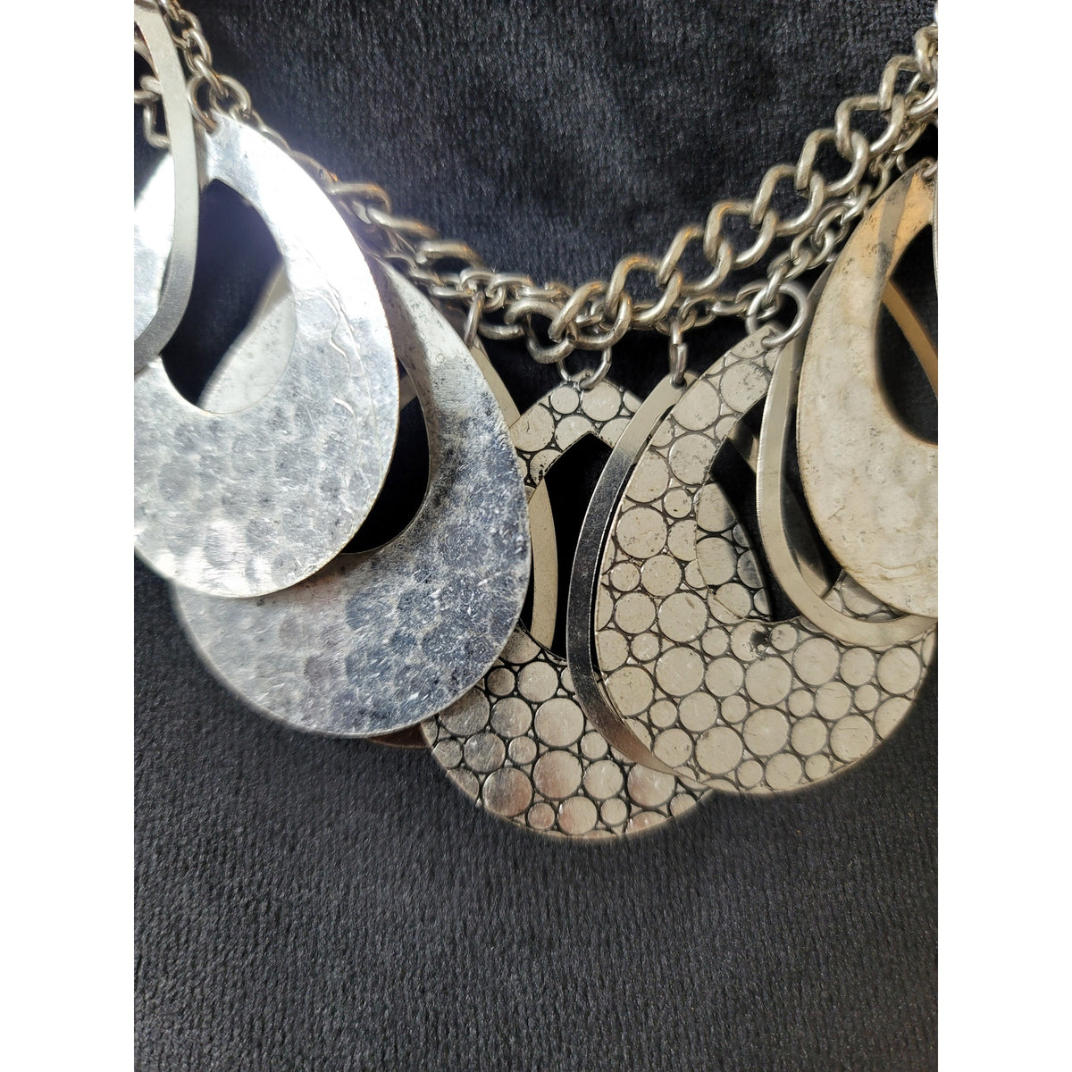 Womens Statement Bib Necklace Silver Tone Layered Teardrop Pendant Lobster Clasp