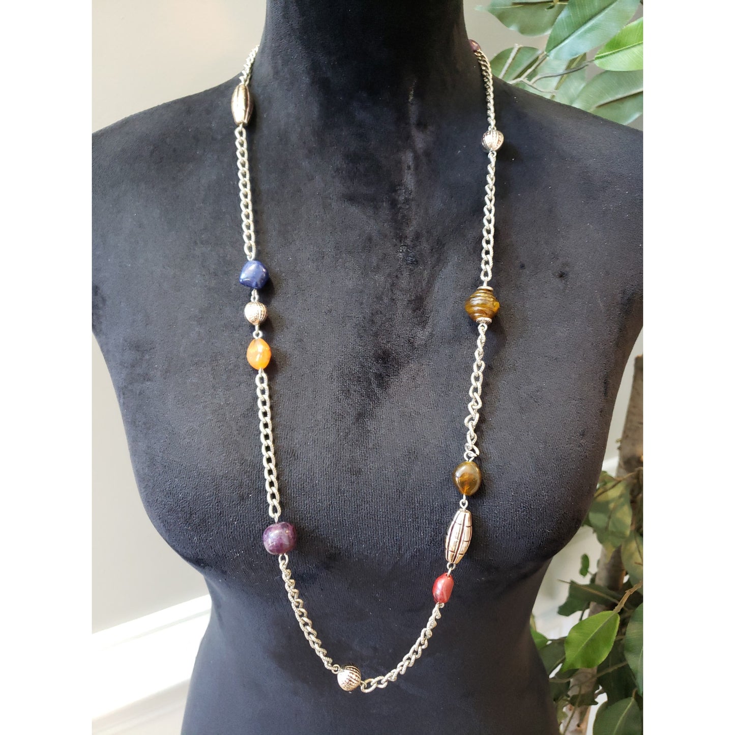 Women Long Mixed Bead Necklace Chunky Chain Artisan Boho Statement Jewelry