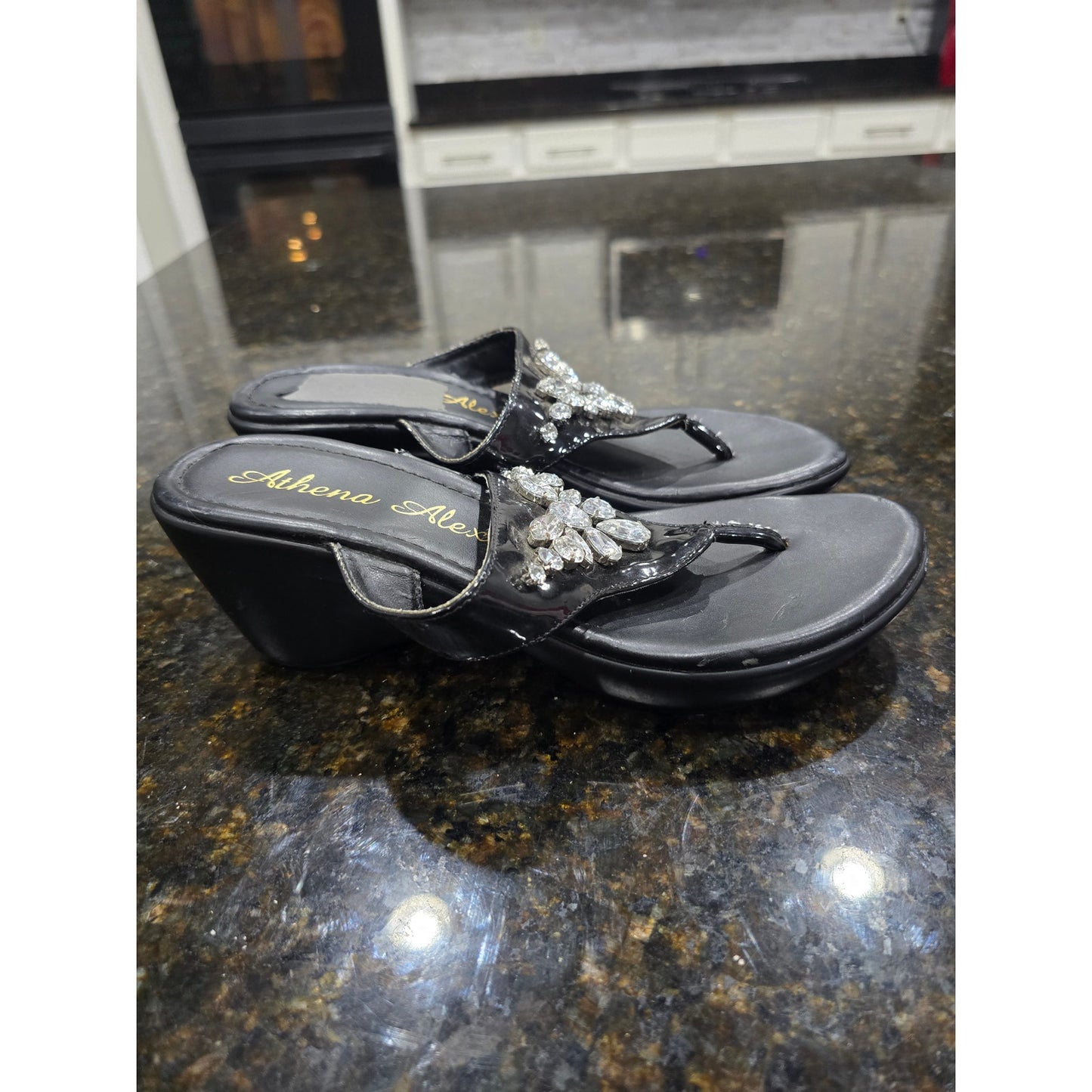 Athena Alexander Sandals Women's Size 7 Black Rhinestone Embellished Slip On