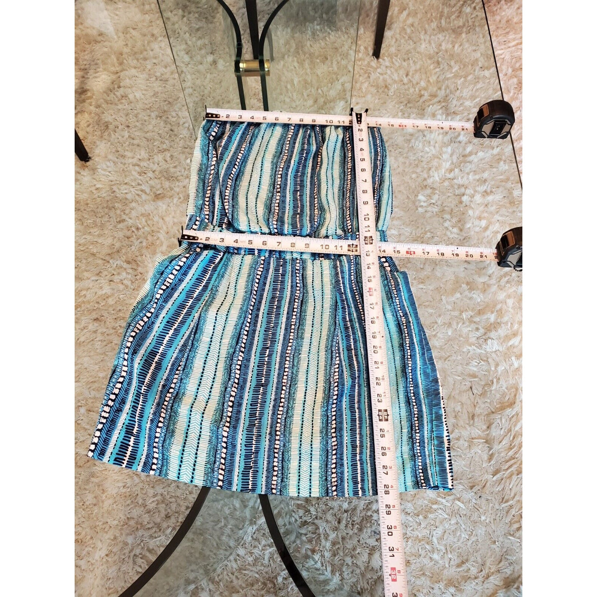 Aqua Women's Blue & White 100% Polyester Off The Shoulder Knee Length Dress M
