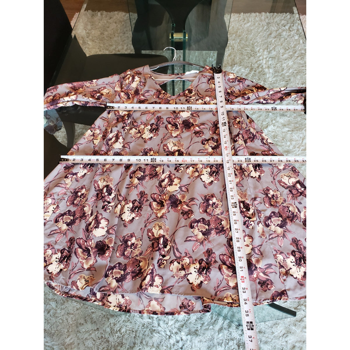 Peach Love Fit & Flare Dress Women M Multi Floral Lined Keyhole Back Long Sleeve