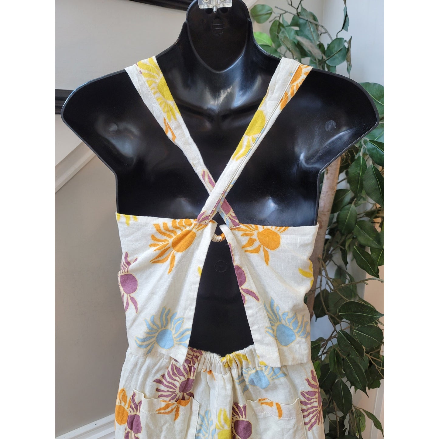 Zara Jumpsuit Girls Size 13/14 Multicolor Sun Print Linen Blend Cropped