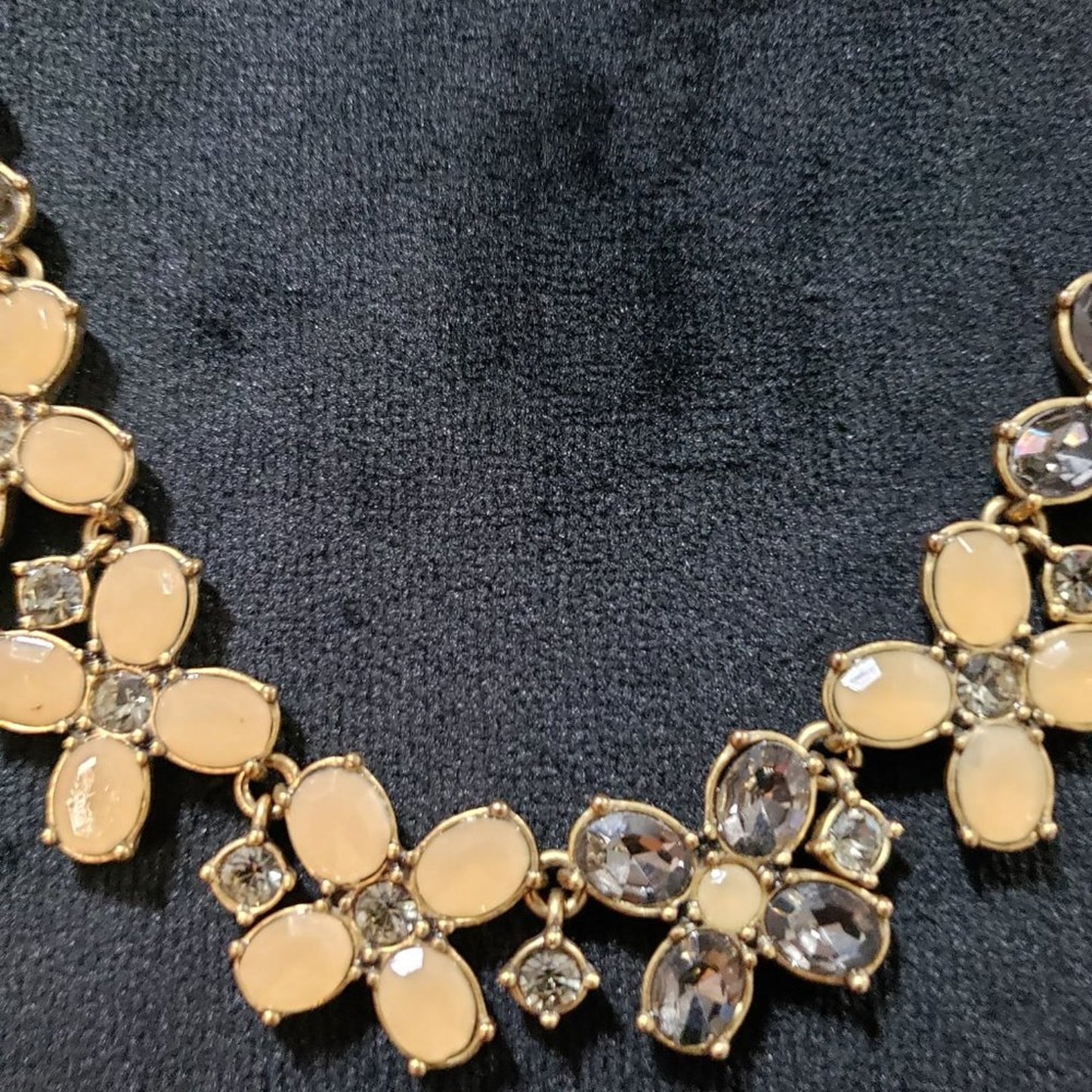 J. Crew Lucite Rhinestone Four Leaf Flower Necklace Gold Tone Necklace