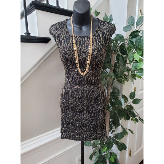 Beware Women's Black Lace Round Neck Casual Sleeveless Knee Length Dress S