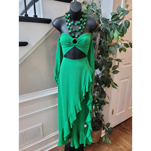 SHEIN Dress Women XS Green Ruffle Asymmetrical Off Shoulder Party Sexy