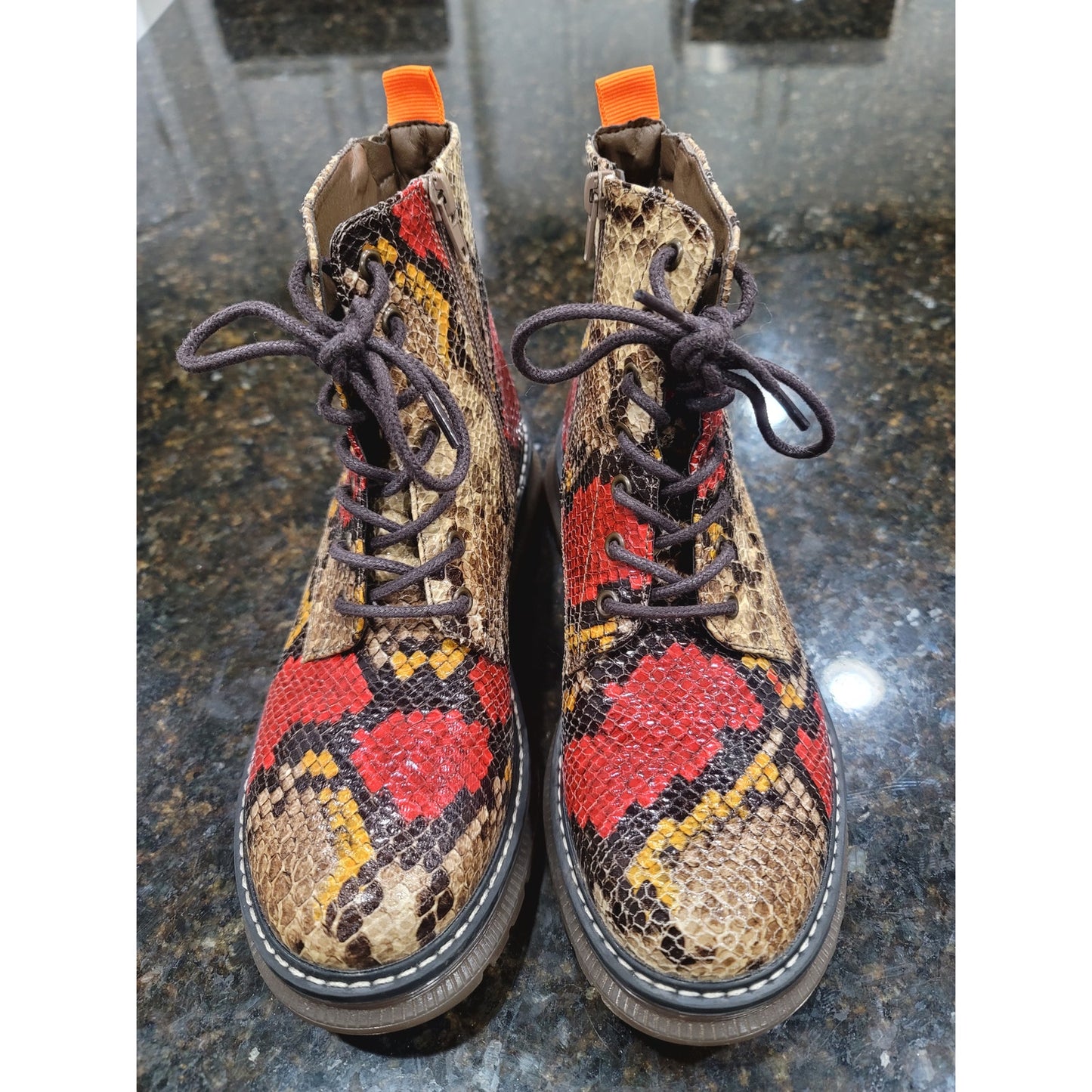Jellypop Combat Boots Womens Size 8 Multi Snakeskin Leather Round Toe Lace Up
