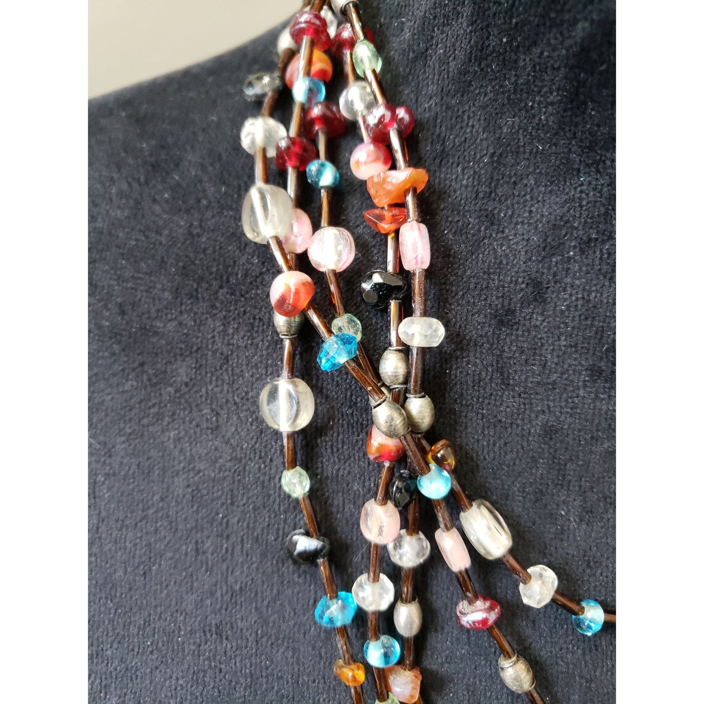 Womens Multicolor Beaded Layered Necklace Adjustable Lobster Clasp Boho Style
